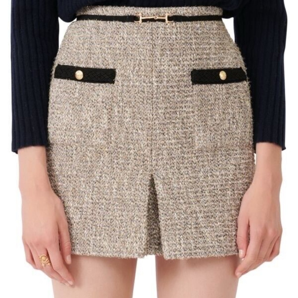 Maje tweed mini skirt.